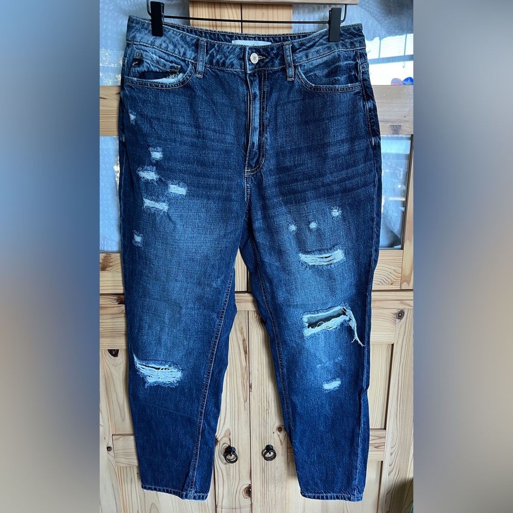 KanCan Women's Relaxed Distressed Dark Blue Jeans